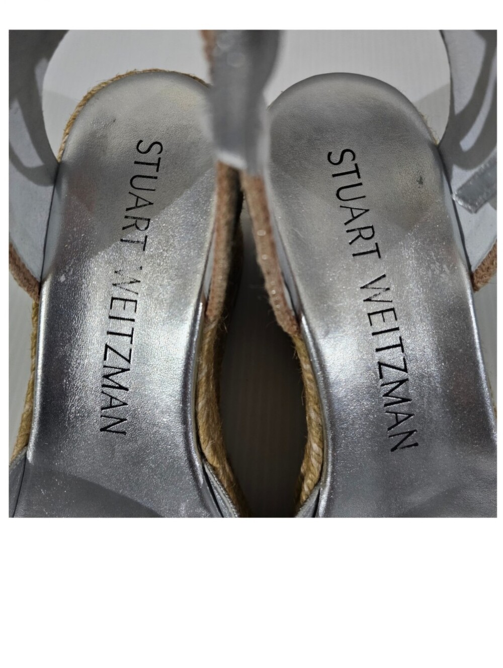 Stuart Weitzman Mirela II Espadrille Wedge Sandal Metallic Silver Womens 9 - Picture 8 of 13